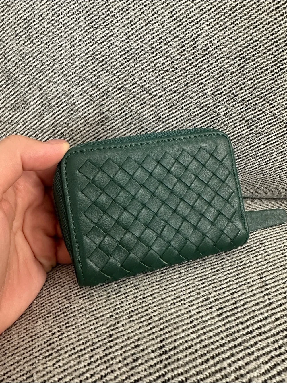 Woven Leather Zip-Around Card Holder Wallet/Card Case Green